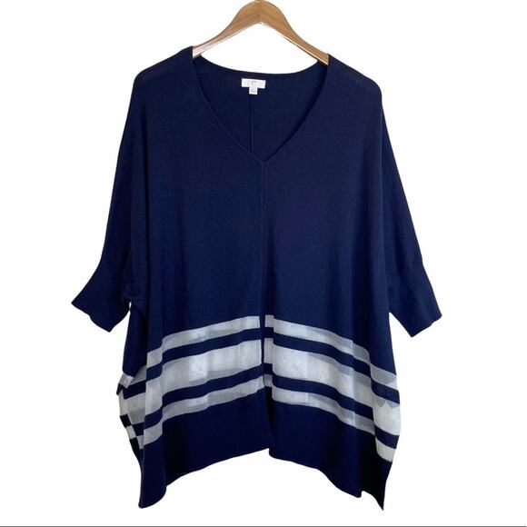 Charming Charlie blue white nautical stripe dolman short sleeve sweater large - Picture 1 of 11